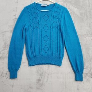 Vintage Country Suburbans Sweater Womens M Blue Cable Knit Crew Neck Pullover